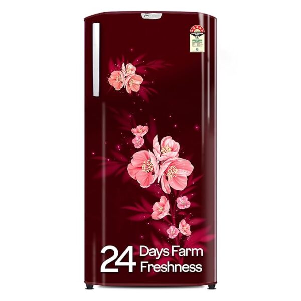 Godrej 180 L 5 Star Turbo Cooling Technology, 24 Days Farm Freshness Direct Cool Single Door Refrigerator With Base Drawer (RD EDGENEO 207E TDF MP WN, Maple Wine)