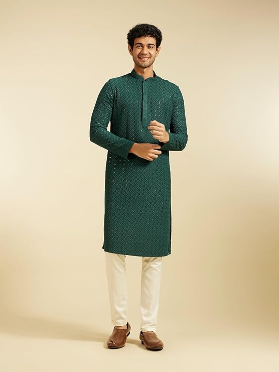 DIWAS BY MANYAVAR Men's Viscose Embroidered|Sequined Kurta (1pc) - Image 5
