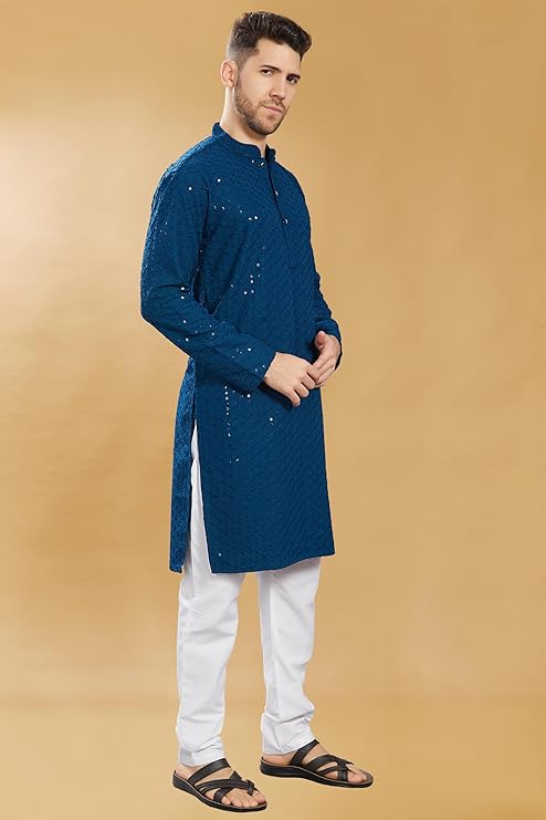 DIVISIVE Men's Sequince Embroidered Cotton Blend Only Slim Fit Kurta - Image 4