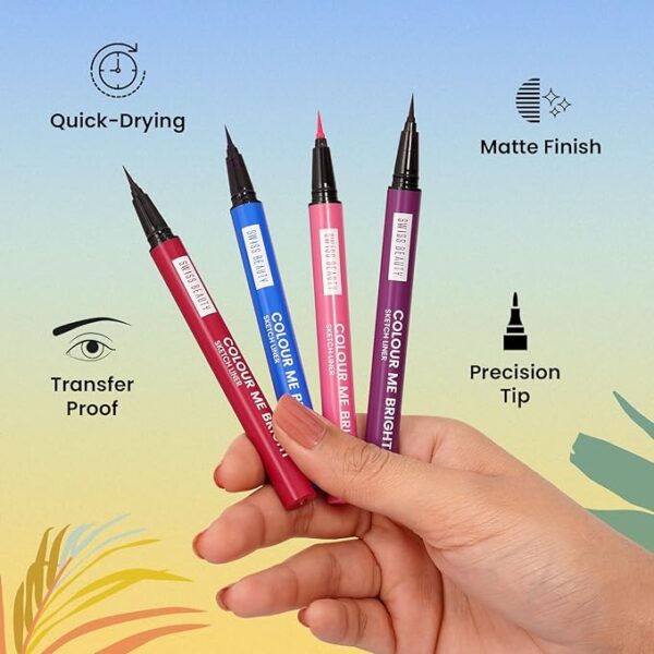 Swiss Beauty Colour Me Bright Matte finish Sketch Eyeliner with soft pen tip applicator | Quick Drying | Waterproof, smudge-proof eyeliner | Shade - Adore Brown, 0.7ml - Image 4