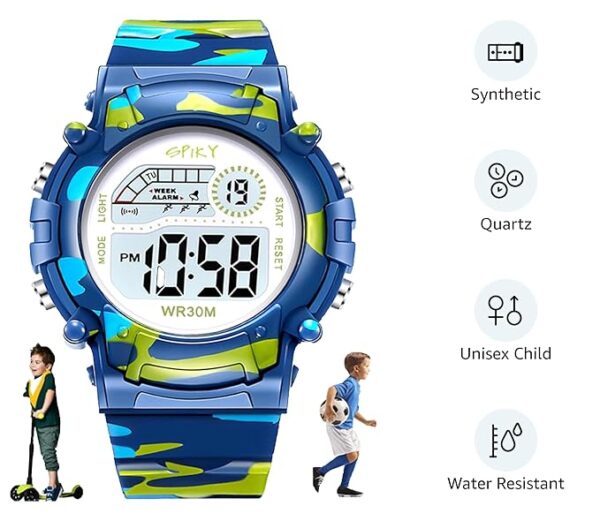 SPIKY Round Digital Sports Watch for Kids | Military, Camouflage Design | Multifunctional & Luminous Display | Water Resistant | Best Birthday Gift Wrist Watches for Boys & Girls | Age 2-14 yrs - Image 2