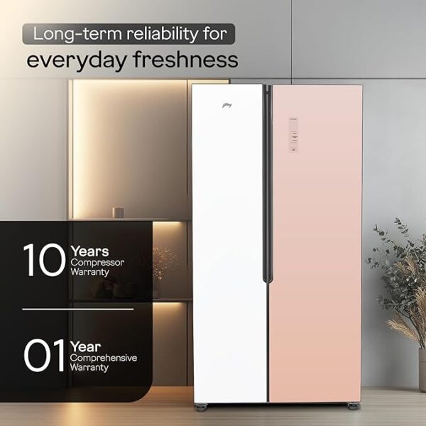 Godrej 600 L Frost Free Smart convertible Zones with Digital Touch Panel, Frost Free Inverter Side By Side Refrigerator(2025 Model, RS EONVELVET 646C RIT OP RS, Opera Rose) - Image 7