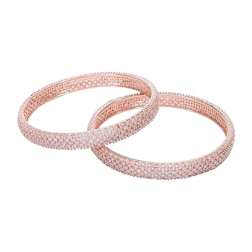Ratnavali Jewels Rose Gold Plated American Diamond White Traditional Bangles for Women/Girls - Image 4