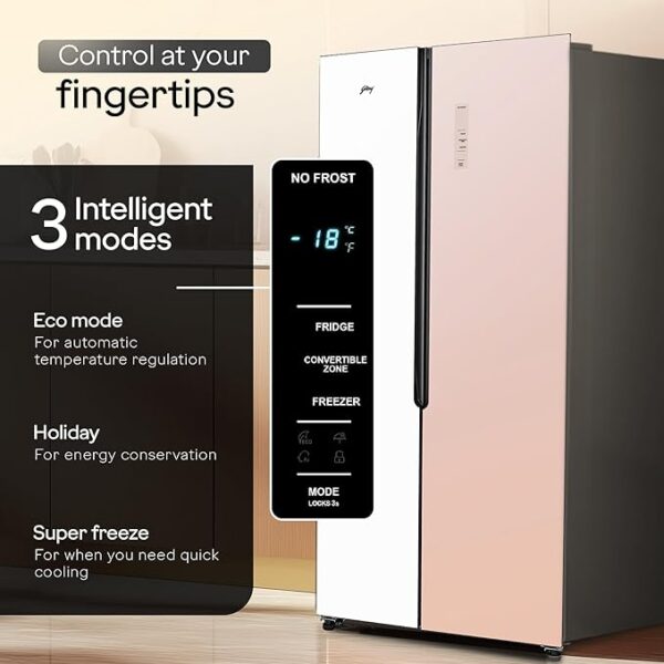 Godrej 600 L Frost Free Smart convertible Zones with Digital Touch Panel, Frost Free Inverter Side By Side Refrigerator(2025 Model, RS EONVELVET 646C RIT OP RS, Opera Rose) - Image 6