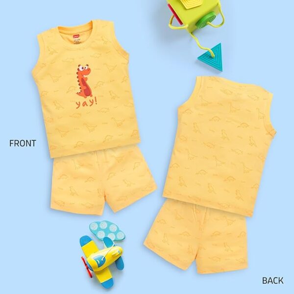 LuvLap Baby Boys 100% Cotton Sleeveless Boys Tank Top & Shorts Sets Pack Of 3, Rosette, Winter Green, Sunflower, XL (12 to 18 Months) - Image 3