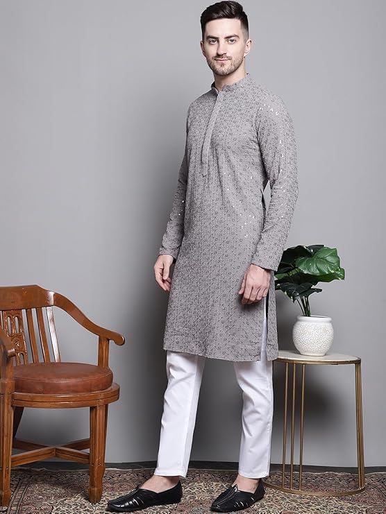 Jompers Men's Sequin Embroidered Pure Cotton Kurta with Pyjamas - Image 3
