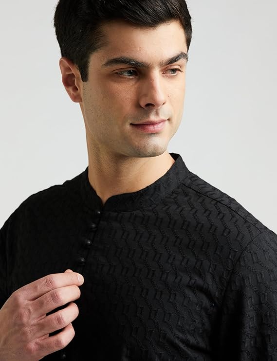 Amazon Brand - Symbol Men's Solid Regular Cotton Embroidered Long Kurta - Image 4