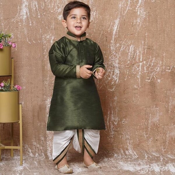 AJ DEZINES Kids Silk Blend Full Sleeve Solid Dhoti Kurta Set for Boys - Ethnic Wear | Traditional | Festival Wear for boys - Regular Fit - Image 3