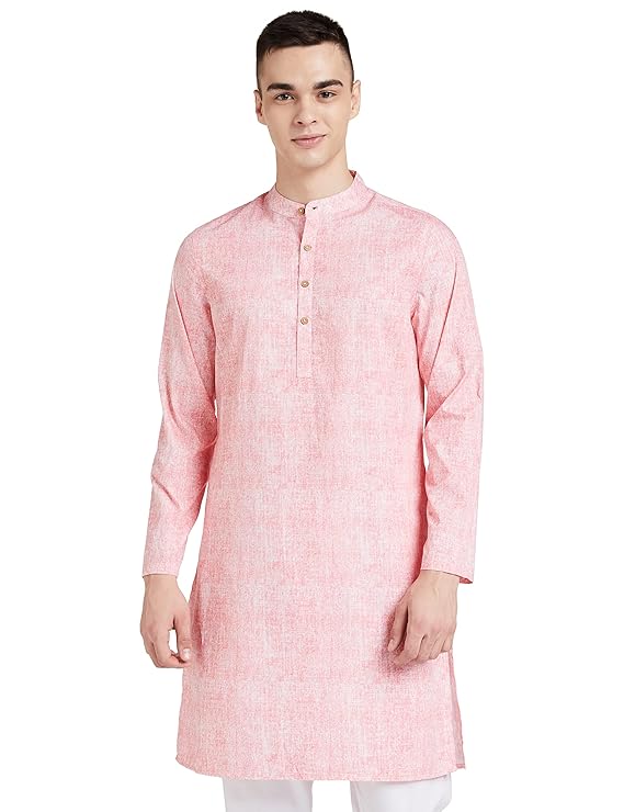 Amazon Brand - Symbol Men's Solid Cotton Printed Long Kurta (Regular Fit)