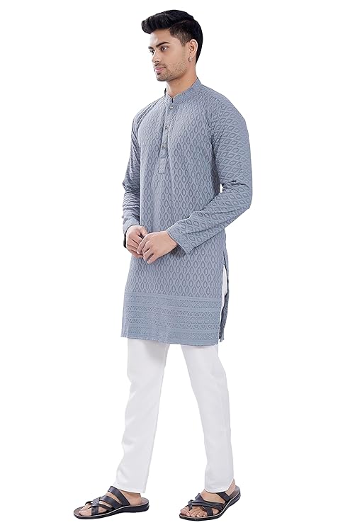 DIVISIVE Men's Thread Embroidered Cotton Blend Only Slim Fit Kurta - Image 4
