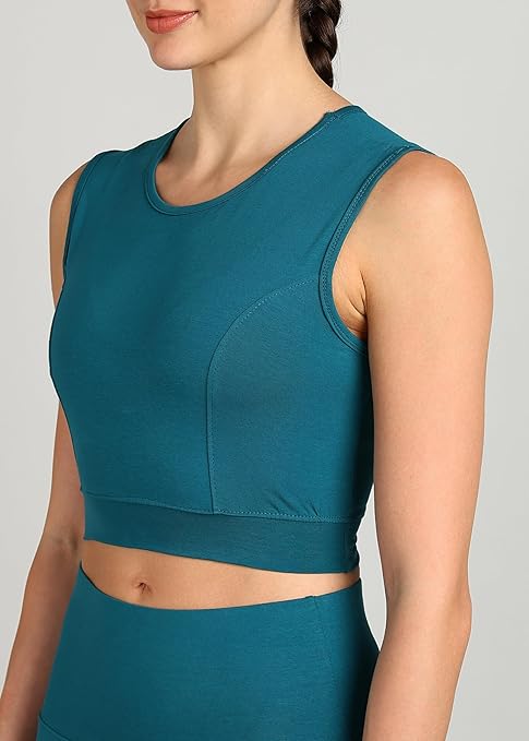 PAAVKI Stretchable Activewear Sleeveless Crop Top with Long Pants with Back Pocket for Workout Top & Bottom Set Gym Yoga Sports Running Track Suits For Girls/Women - Pack of 2 - Image 3