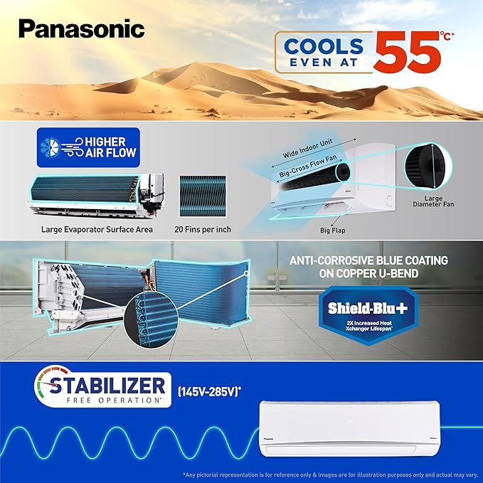 Panasonic 2.2 Ton 4 Star Premium Wi-Fi Inverter Smart Split AC(55 Deg. C Operation, Copper Condenser, 7in1 Convertible, True AI, 4-Way Swing, PM 0.1 Filter, CS/CU-QU26BKYFM, 2025 Model, White) - Image 7