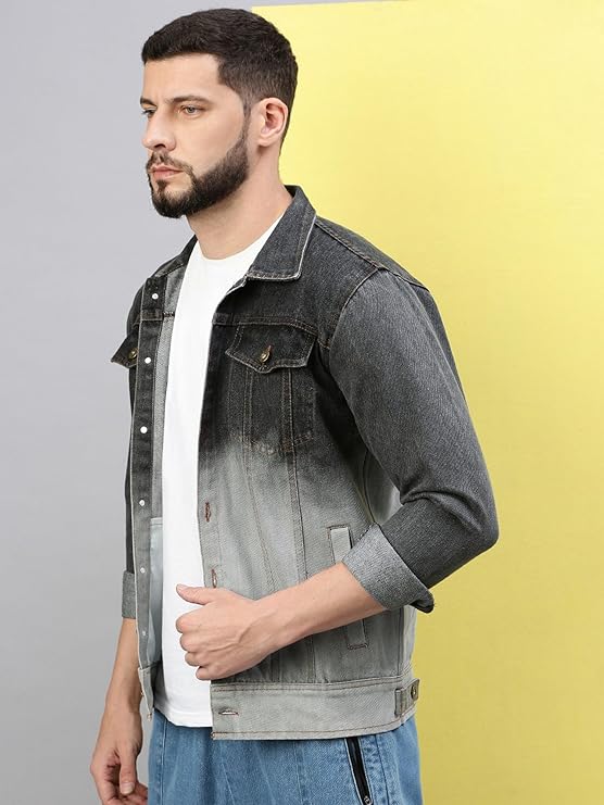 VOXATI Mens Dual Color Washed Denim Jacket - Image 4