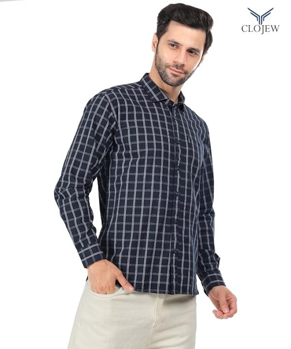 CLOJEW Men Slim Fit Checkered Spread Collar Casual Tailored Formal Regular Fit Black & White Line Winter Collection Thick Cotton Shirt - Image 5