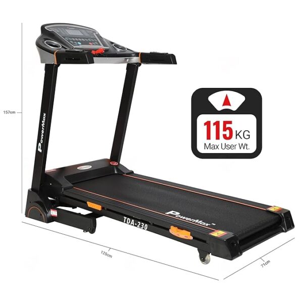PowerMax Fitness TDA-230 (4HP Peak) Smart Folding Electric Treadmill with Auto Incline, MP3, Speaker, DIY and Virtual Assistance, Exercise Machine for Home Gym and Cardio Training - Image 2