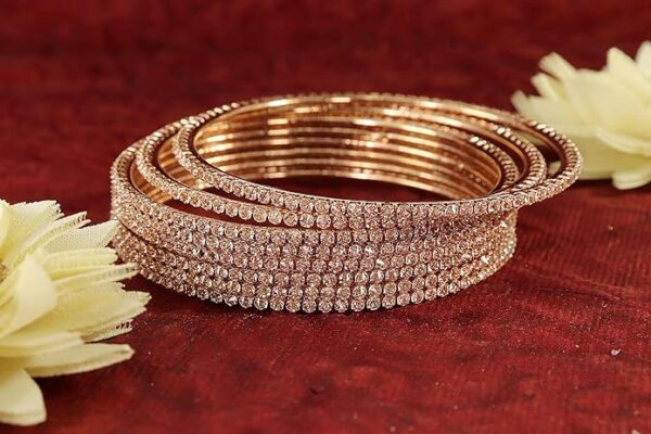 LAVAZZA Premium Alloy Metal with Amercian Diamond Bangles Chudi Set For Women & Girls | Stylish Bangles Bracelet For Girls | AD Stone Bangles Fashion Jewellery | Wedding, Party, Occasion-Set of 8 - Image 4