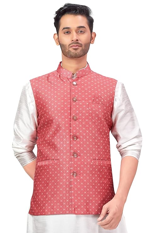 Studio Shringaar Polyester Men's Brocade Waist Length Nehru Jacket/Waist Coat (505)