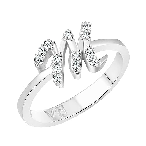 Brass Alloy and Cubic Zirconia & American Diamond Initial ''m'' Alphabet Ring for Girls