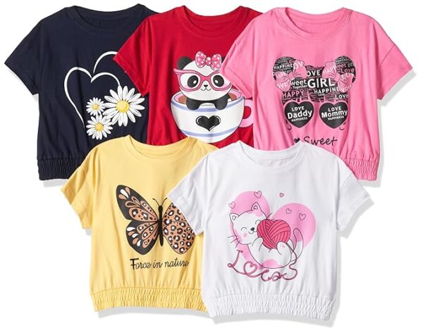 T2F Girls Cotton Printed Regular Fit Crop Top (Pack of 5)