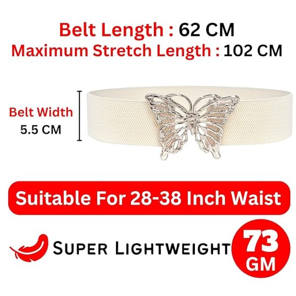 REDHORNS Fabric Elastic Waist Belt for Women Dresses Butterfly Design Stretchy Wide Belt for Ladies Saree - Free Size (LD134) - Image 3