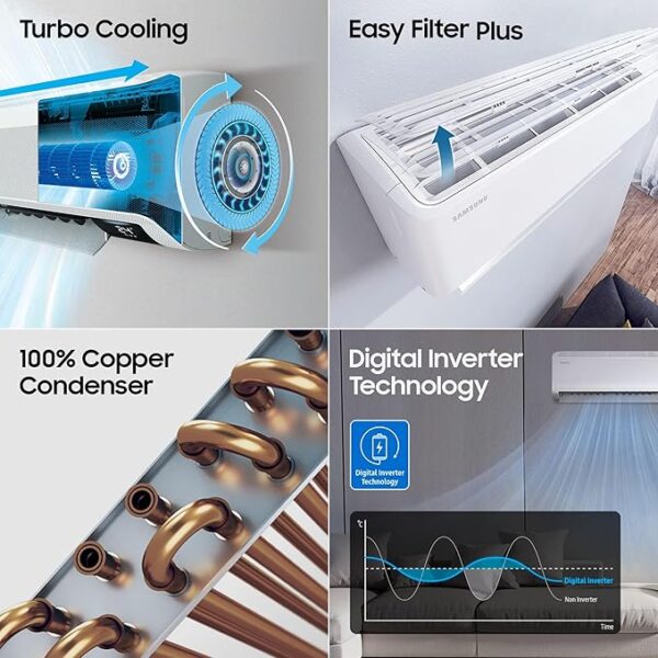 Samsung 1 Ton 3 Star Digital Inverter Split AC (Faster & Powerful Cooling even at 58 Degree C, 100% Copper, 5 year comprehensive warranty, 5 Step Convertible, AR50F12D0LHNNA, White) - Image 7