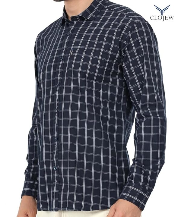 CLOJEW Men Slim Fit Checkered Spread Collar Casual Tailored Formal Regular Fit Black & White Line Winter Collection Thick Cotton Shirt - Image 3