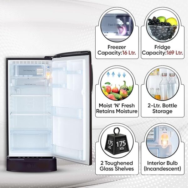 LG 185 L, 5 Star, Smart Inverter, Direct Cool Single Door Refrigerator (GL-D201APIU, Purple ILAN, Moist N Fresh, Auto Smart Connect & Base Stand Drawer) - Image 6
