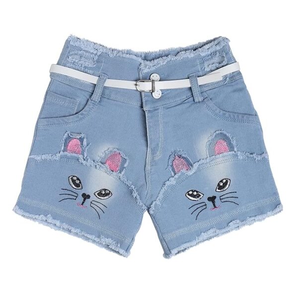 Arshia Fashions Denim Shorts for Girls with Side & Back Pockets Casual Wear Slim Fit Shorts for Girls - Blue Wash GR591