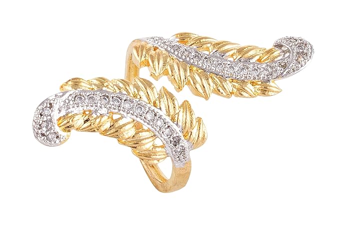 Gold and Silver Alloy American Diamond Ring for Women - Size: Free (SKN-1419)