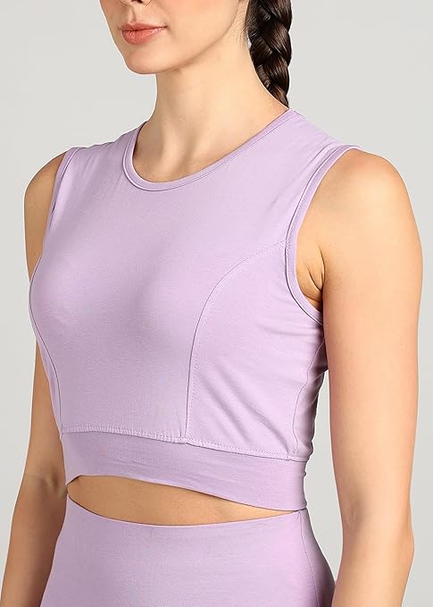 PAAVKI Stretchable Activewear Sleeveless Crop Top with Long Pants with Back Pocket for Workout Top & Bottom Set Gym Yoga Sports Running Track Suits For Girls/Women - Pack of 2 - Image 6