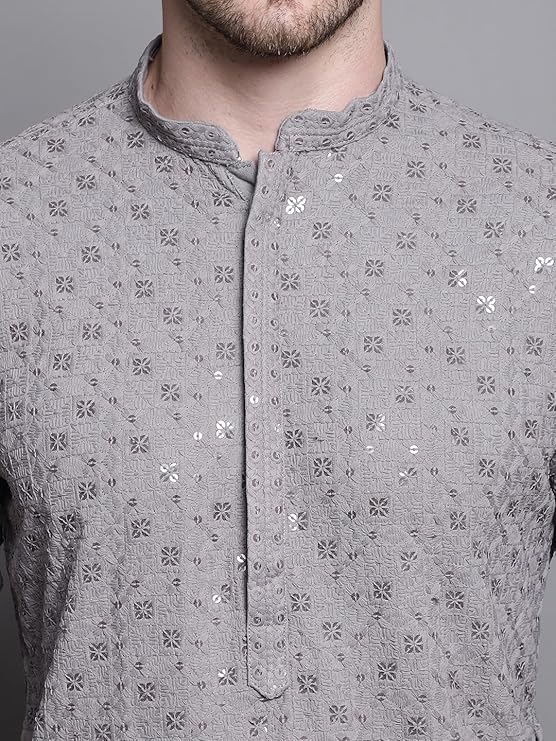 Jompers Men's Sequin Embroidered Pure Cotton Kurta with Pyjamas - Image 5