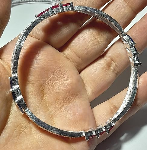 Real Silver AD Diamond Pink and blue stone Kada Bangles 2 Pc Bangle set for Women - Image 4