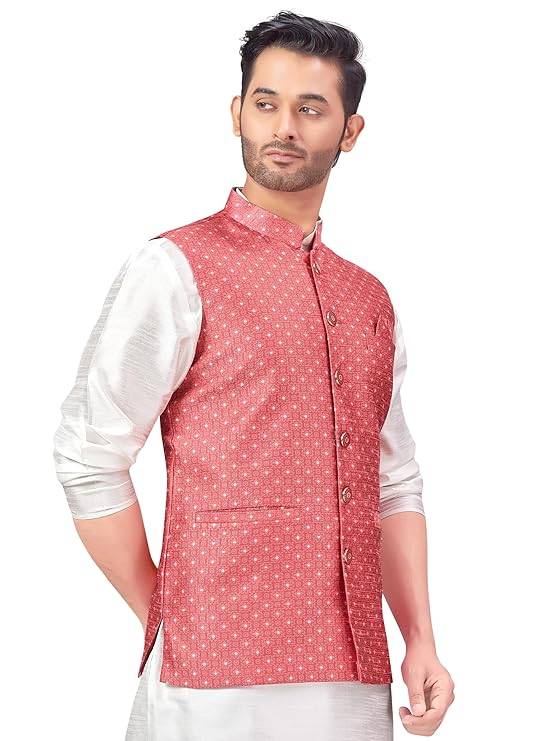 Studio Shringaar Polyester Men's Brocade Waist Length Nehru Jacket/Waist Coat (505) - Image 3