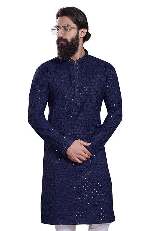 DIVISIVE Men's Sequince Embroidered Cotton Blend Only Slim Fit Kurta