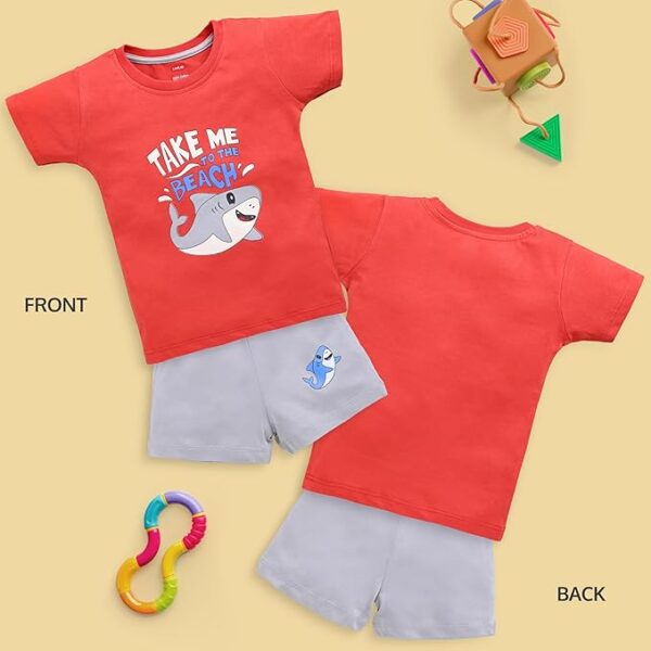 LuvLap Baby Boys Regular 100% Cotton Half Sleeves Boys T-Shirts & Shorts Set Pack of 3 - Image 4