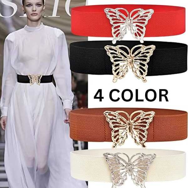 REDHORNS Fabric Elastic Waist Belt for Women Dresses Butterfly Design Stretchy Wide Belt for Ladies Saree - Free Size (LD134) - Image 4