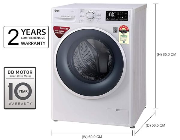 LG 7.0 kg 5 Star Inverter Fully-Automatic Front Loading Washing Machine (FHT1007ZNW, White, 6 Motion Direct Drive) - Image 3