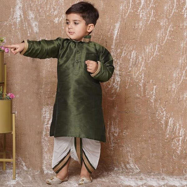 AJ DEZINES Kids Silk Blend Full Sleeve Solid Dhoti Kurta Set for Boys - Ethnic Wear | Traditional | Festival Wear for boys - Regular Fit - Image 8