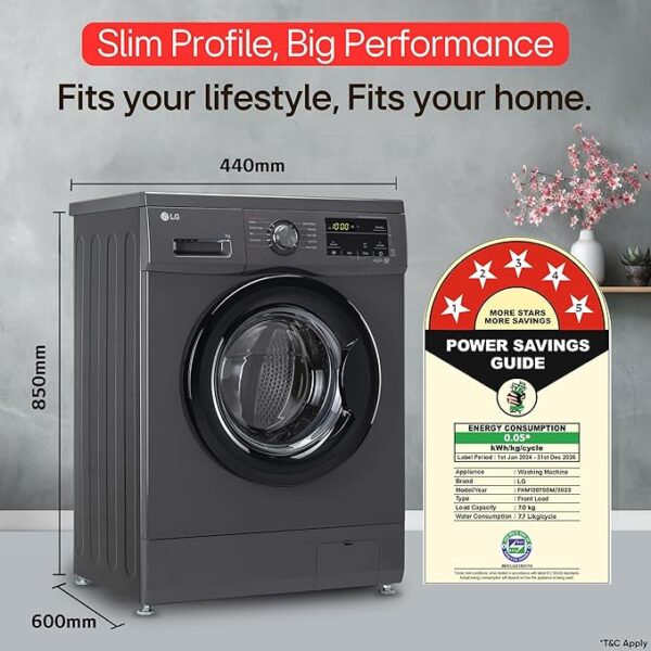 LG 7 Kg, 5 Star, Direct Drive Technology, Steam Wash, 6 Motion DD, Smart Diagnosis, Fully-Automatic Front Load Washing Machine (FHM1207SDM, Allergy Care, In-Built Heater, Touch Panel, Middle Black) - Image 3