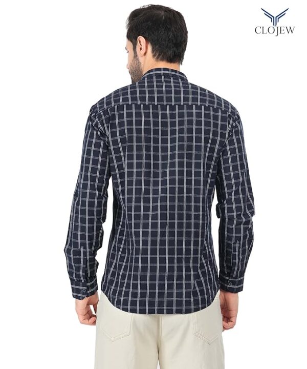 CLOJEW Men Slim Fit Checkered Spread Collar Casual Tailored Formal Regular Fit Black & White Line Winter Collection Thick Cotton Shirt - Image 4