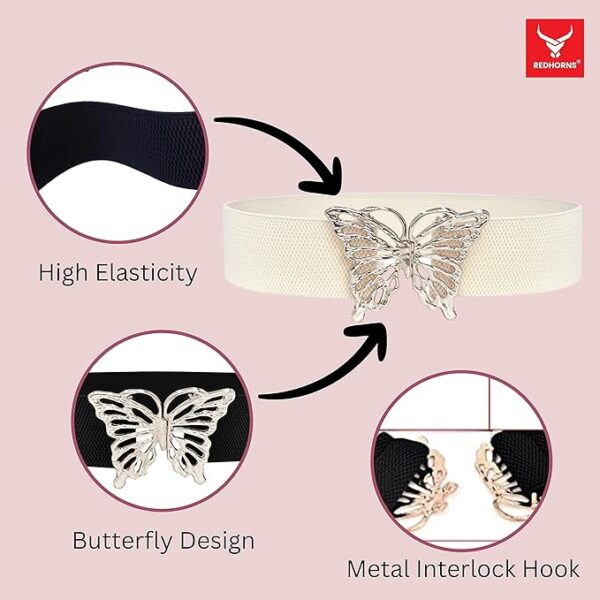 REDHORNS Fabric Elastic Waist Belt for Women Dresses Butterfly Design Stretchy Wide Belt for Ladies Saree - Free Size (LD134) - Image 2