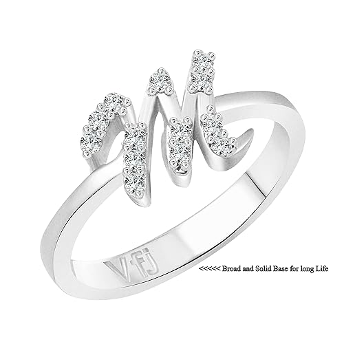 Brass Alloy and Cubic Zirconia & American Diamond Initial ''m'' Alphabet Ring for Girls - Image 2