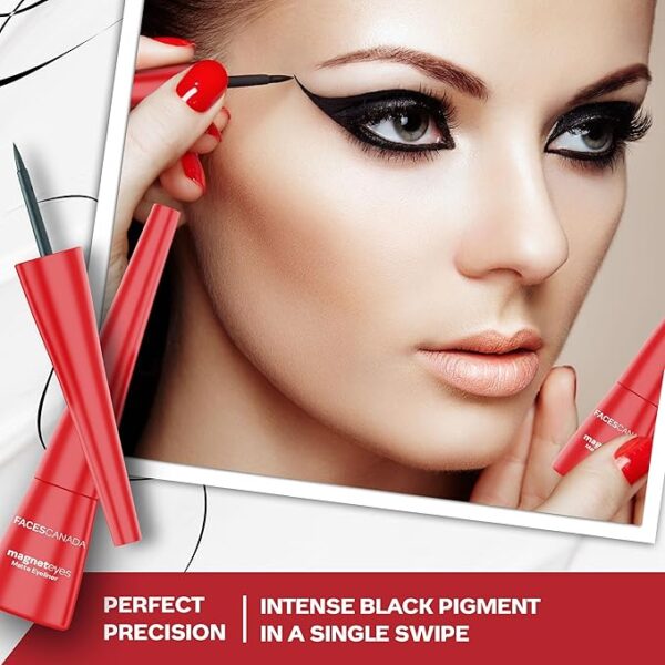 FACES CANADA Magneteyes Eyeliner - Black, 4.5ml | Intense Matte Finish | Quick Drying | 24HR Long Lasting | Fine Tip For Precise Smooth Application | Almond Oil Enriched | Waterproof | Smudgeproof - Image 3