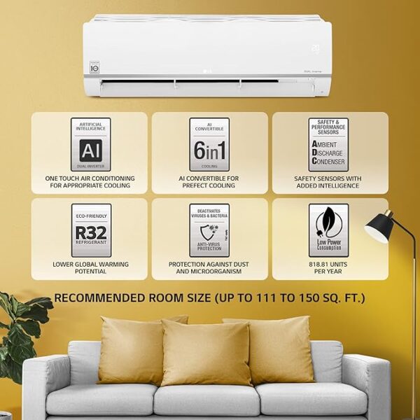 LG 1.5 Ton 5 Star AI DUAL Inverter Wi-Fi Split AC (Copper, Super Convertible 6-in-1 Cooling, 4 Way Swing, Anti Allergic Filter, PS-Q19SWZF, White), Free 1 Year Extended warranty - Image 2