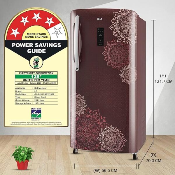 LG 204 L 4 Star Direct-Cool Inverter Single Door Refrigerator (??GL-B211CRRY, Ruby Regal, Smart Connect, 2022 Model) - Image 4