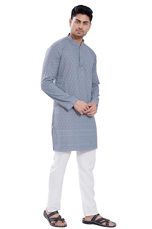 DIVISIVE Men's Thread Embroidered Cotton Blend Only Slim Fit Kurta - Image 5