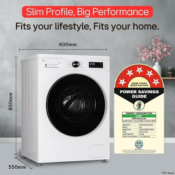 LG 9 Kg 5 Star Wi-Fi, Steam, Inverter Direct Drive Technology, 6 Motion DD, Fully-Automatic Front Load Washing Machine (FHB1209Z4W, Allergy Care, In-Built Heater, Touch Panel, Blue White) - Image 2