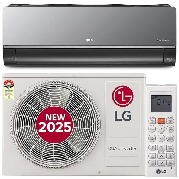 LG 1.5 Ton 5 Star, Wi-Fi, Energy Manager+, DUAL Inverter Split AC (Copper, AI+ Convertible 6-in-1, Diet Mode+, 4 Way Swing, HD Filter with Anti-Virus Protection, US-Q19MWZE, Black Mirror)