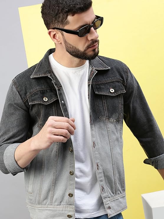 VOXATI Mens Dual Color Washed Denim Jacket - Image 6