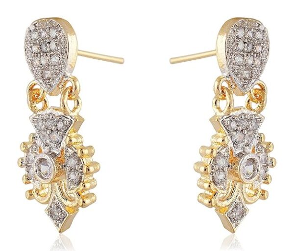 Silver & Golden American Diamond Alloy Dangle & Drop Earrings for Women & Girls (SKN-3265) - Image 2